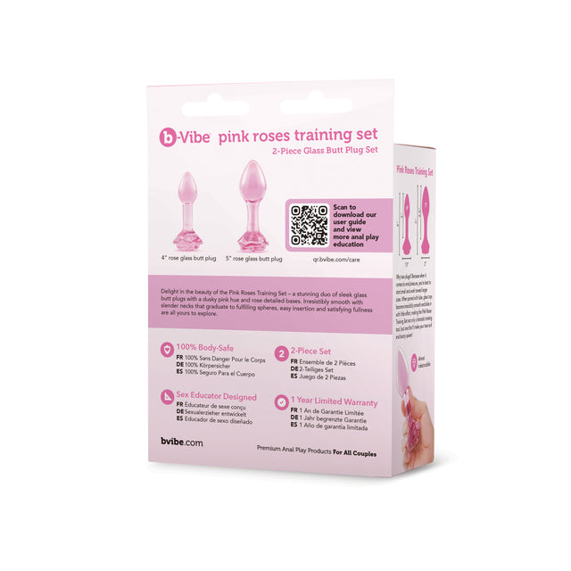 Pink Roses Glass Butt Plug Training Set