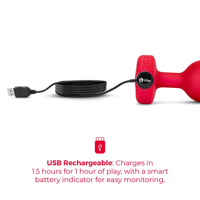 b-Vibe Vibrating Ultra Powerful Heart Shaped Remote Control Jewel Plug Scarlet Red