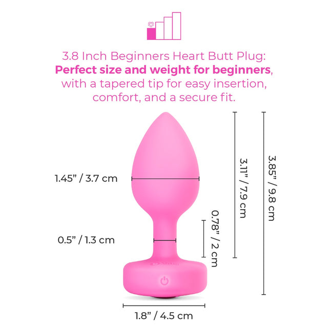 b-Vibe Vibrating Ultra Powerful Heart Shaped Remote Control Jewel Plug Pink Topaz