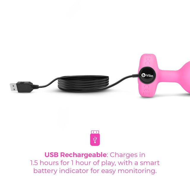 b-Vibe Vibrating Ultra Powerful Heart Shaped Remote Control Jewel Plug Pink Topaz