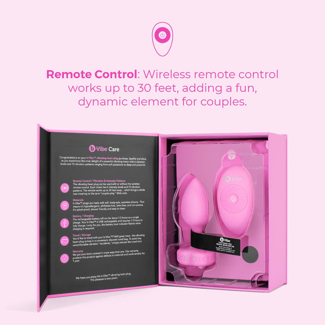 b-Vibe Vibrating Ultra Powerful Heart Shaped Remote Control Jewel Plug Pink Topaz