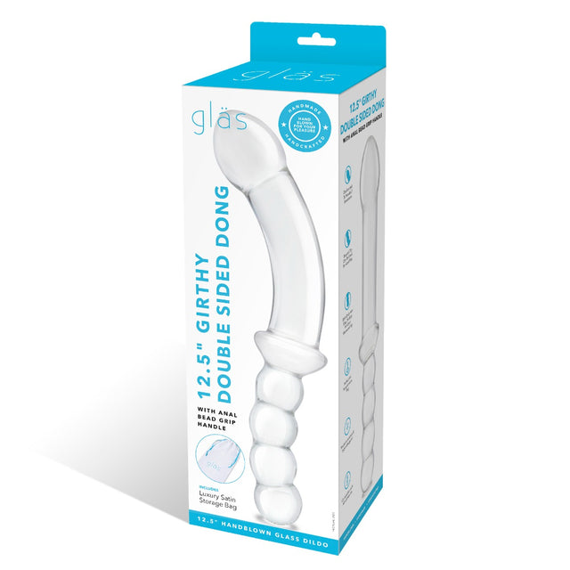 Glas Toy 12.5 Inch Girthy Double-Sided Dong with Anal Bead Grip Handle