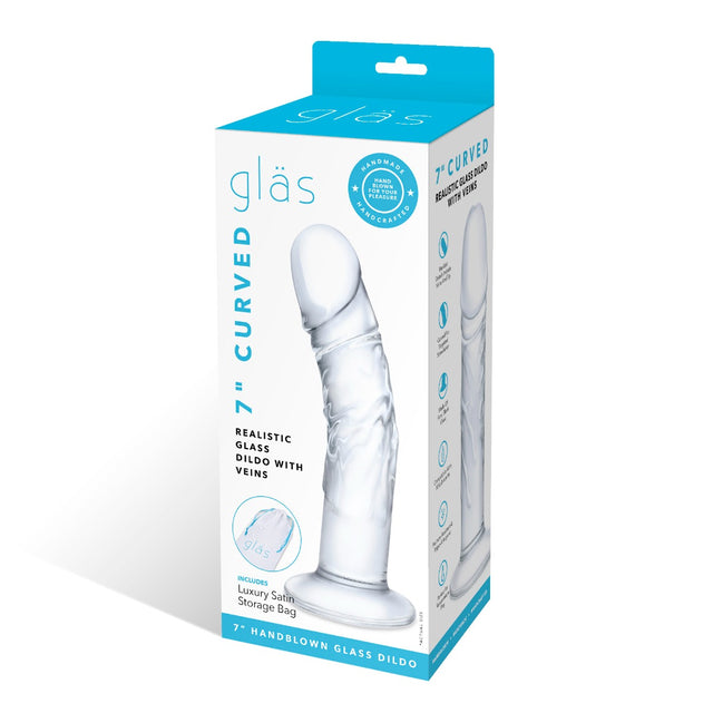 Glas Toy Seven Inch Curved Realistic Glass Dildo with Veins
