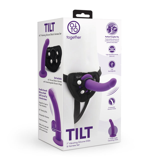 Tilt 6.5 inch Vibrating Silicone Dildo & Harness Set